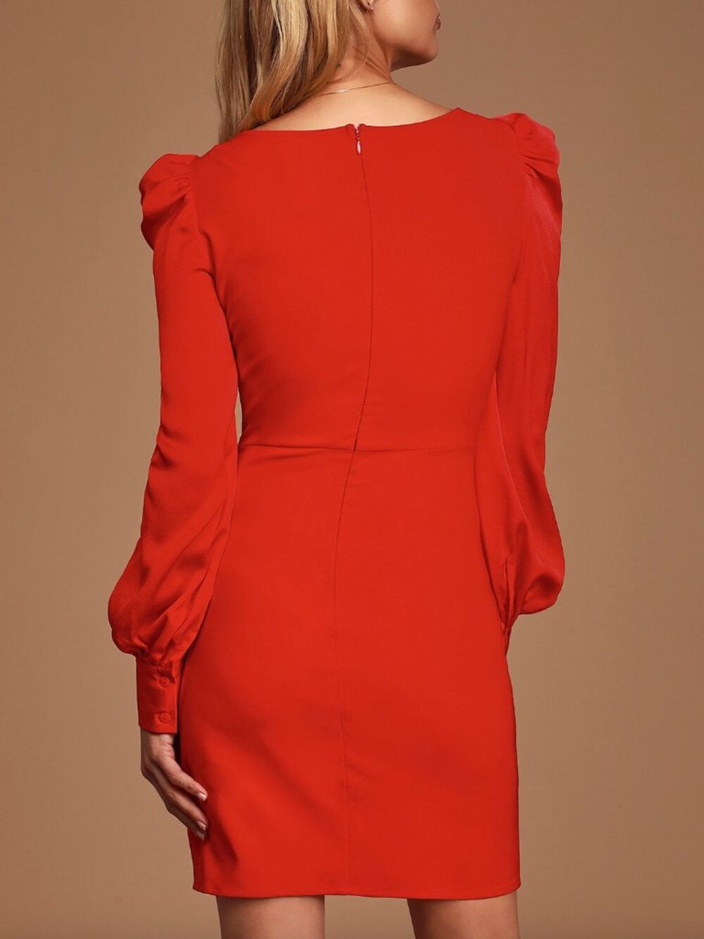 NWT Lulu's Longtime Crush Red Puff Shoulder Long Sleeve Mini Dress - Picture 3 of 13